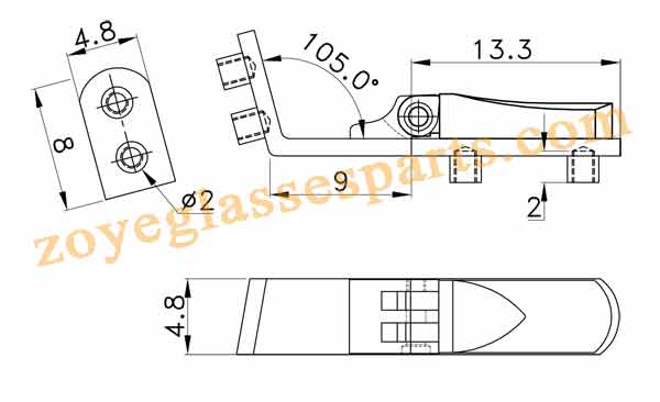 drawing of great flex hinge for wood eyewear