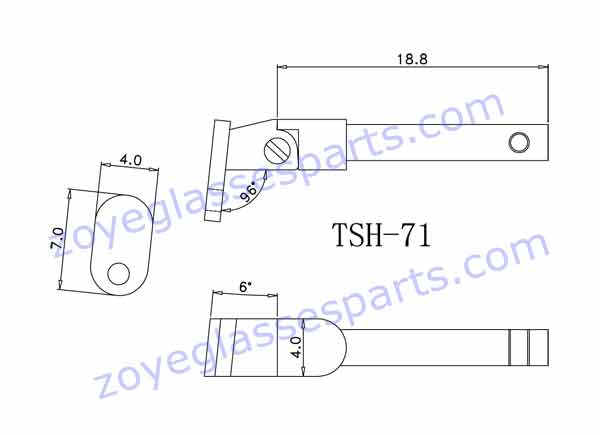 drawing of spring hinge for wood sunglasses TSH-71